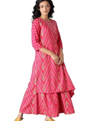 W for Woman Calf Length Angrakha Jumpsuit in Round Neck for Women