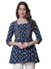 Blue Colored Rayon Sliver Floral Printed Drawstring Tops