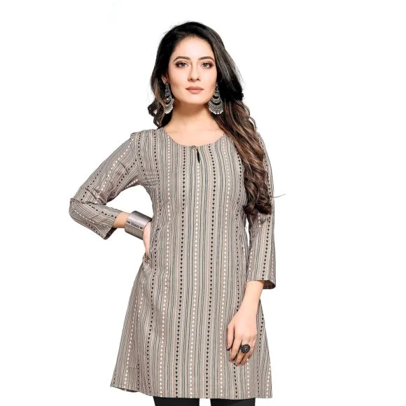 Rayon Fabric Printed Round Neck Short Kurtis for Women