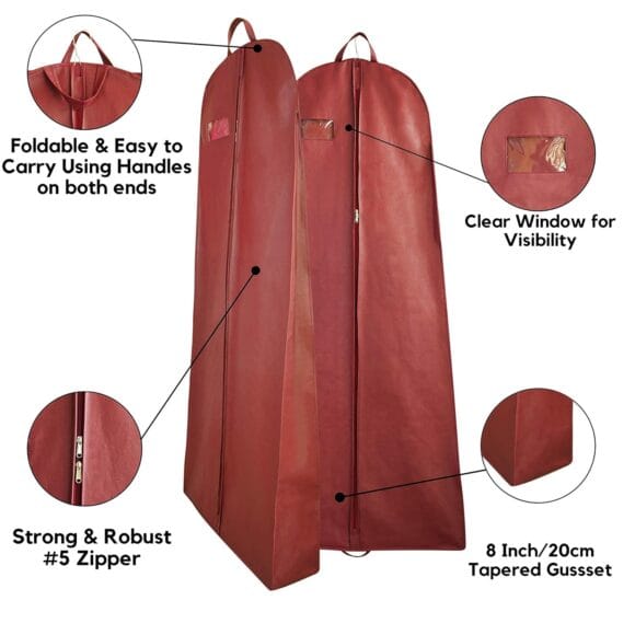 Trade 72" Wedding Lehenga Storage Bags Long Gown Garment Storage Hanging Clothes Cover Travel Garment Storage Bag for Gown Long Dress Bridal Zipped Non Woven Fabric - Pack of 3 (Maroon) - Image 3
