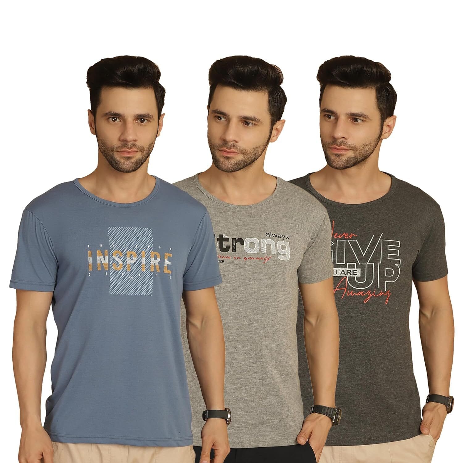 VIMAL JONNEY Printed Multicolor Round Neck Cotton Half sleeves Tshirt for Men(Pack of 3)-VIMAL635360