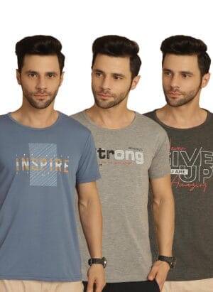 VIMAL JONNEY Printed Multicolor Round Neck Cotton Half sleeves Tshirt for Men(Pack of 3)-VIMAL635360