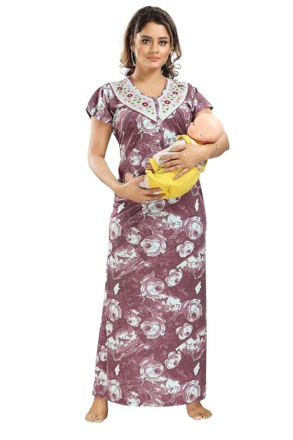 Hosiery Cotton Nighty/Night Dress/Gown in Maternity Wear Printed Maxi - Image 6