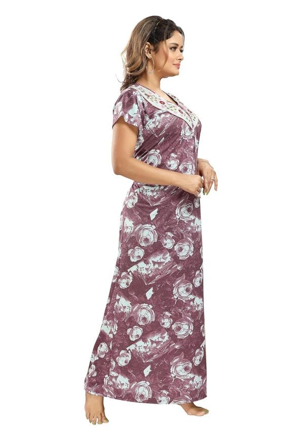 Hosiery Cotton Nighty/Night Dress/Gown in Maternity Wear Printed Maxi - Image 4