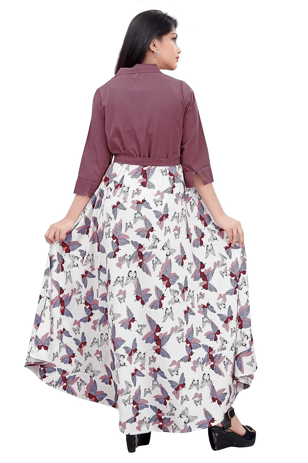 Women Crepe Printed Collar Neck Full Lenth Gown || Stylish Gown for Girls || Full Length Gown for Women & Girls - Image 2