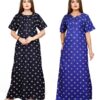 Keyocean Women's Cotton Printed Nighty Night Gown Dress Maxi Free Size (Pack of 2)