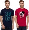 London Hills Men's Half Sleeve 100% Pure Cotton Casual Round Neck Printed Regular Fit Tshirts (Pack of 2)