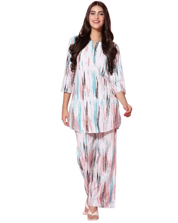 TOPLOT Co-ord Kurta Set for Women Printed Straight Kurta with Plazzo
