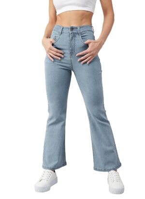 Dolce Crudo Women's Light Blue Bootcut High Rise Regular Stretchable Denim Jeans