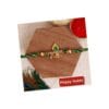 eCraftIndia Green & Golden Om & Peacock Feather Religious Designer Rakhi with Roli Chawal Pack and Happy Rakhi Wooden Cutout - Rakhi for Brother, Bhaiya, Bhai