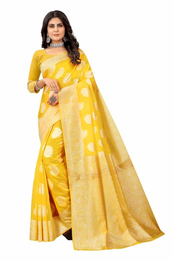 Women's Banarasi Saree Pure Kanjivaram Silk Saree Soft new ladies Pattu Sarees Latest Cotton Party Sari collections With Blouse Piece for Wedding sadi (SAM PARI-156)