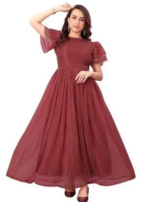 3Buddy Fashion Women Anarkali Maxi Long Net Gown with Silk Inner Ethnic Flared Semi Stitched Gown