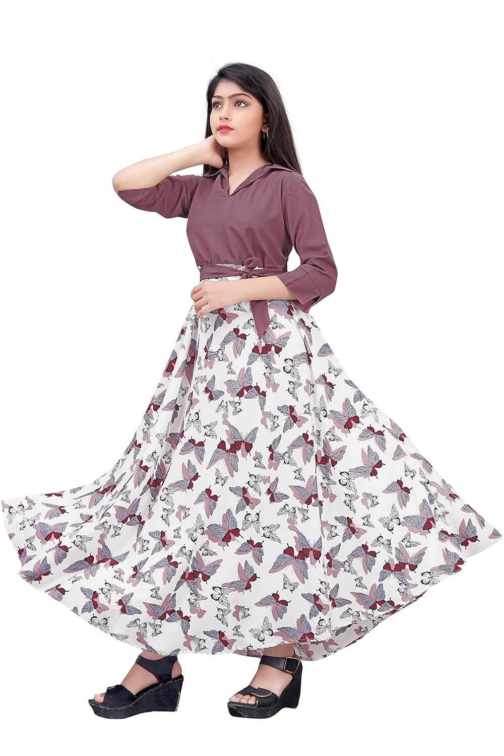 Aarya Designer Women Crepe Printed Collar Neck Full Lenth Gown || Stylish Gown for Girls || Full Length Gown for Women & Girls