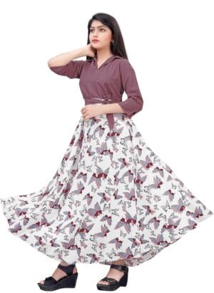 Aarya Designer Women Crepe Printed Collar Neck Full Lenth Gown || Stylish Gown for Girls || Full Length Gown for Women & Girls