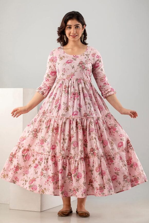 Feeding Gown Cotton Anarkali Comfortable Maternity Kurta Dress with Zippers - Image 2