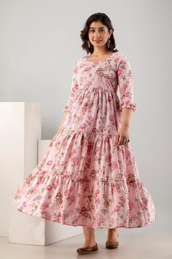 Feeding Gown Cotton Anarkali Comfortable Maternity Kurta Dress with Zippers - Image 3