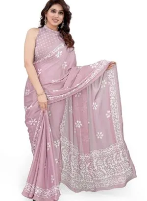 MIRCHI FASHION Women's Latest Chiffon Batik Printed Saree with Blouse Piece