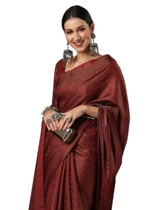 AKHILAM Women's Woven Design Zari Work Banarasi Silk Saree With Unstitched Blouse Piece