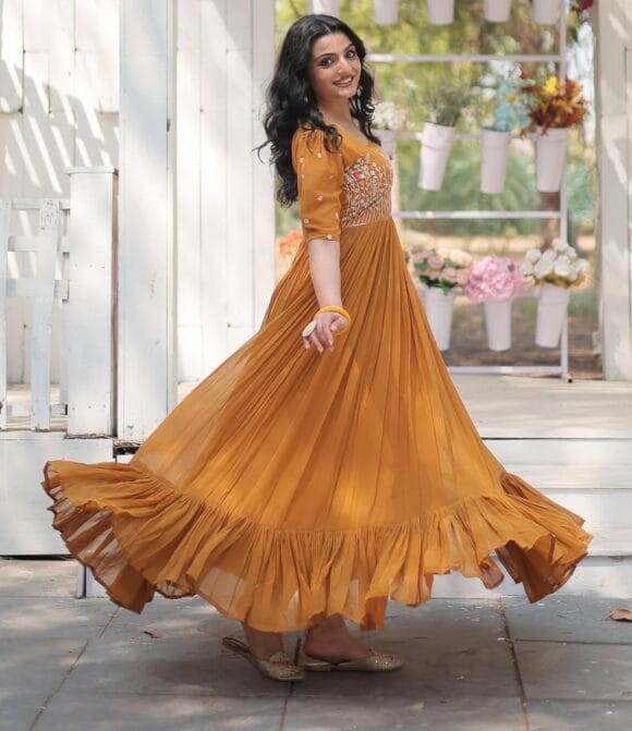 Georgette Anarkali Gown with Sequins and Embroidery for Women with Long Sleeves - Image 3
