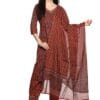 RAJMANDIRFABRICS Women's Cotton Hand Work With Floral Printed Straight Kurta Pant With Dupatta Set (Red)