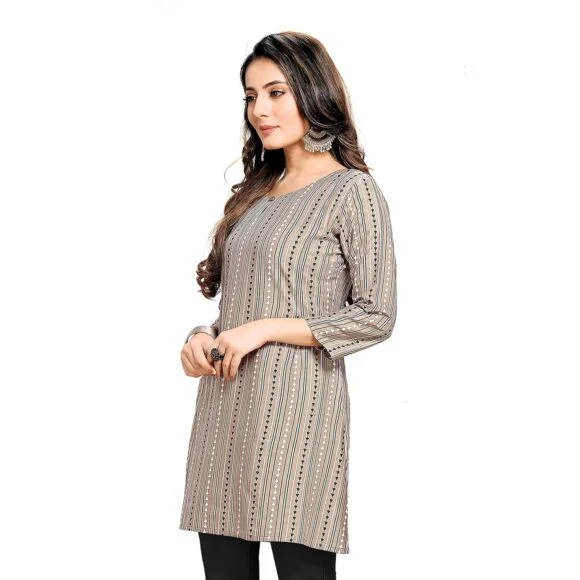 Rayon Fabric Printed Round Neck Short Kurtis for Women - Image 4