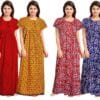 NEGLIGEE Nighty for Women Cotton Printed Maxi Gown Ankle Length Nighty Night Dress Gown for Women Maxi - Free Size (Pack of 4)