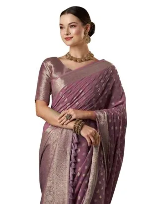AKHILAM Women's Georgette Banarasi Silk Saree with Unstitched Blouse Piece
