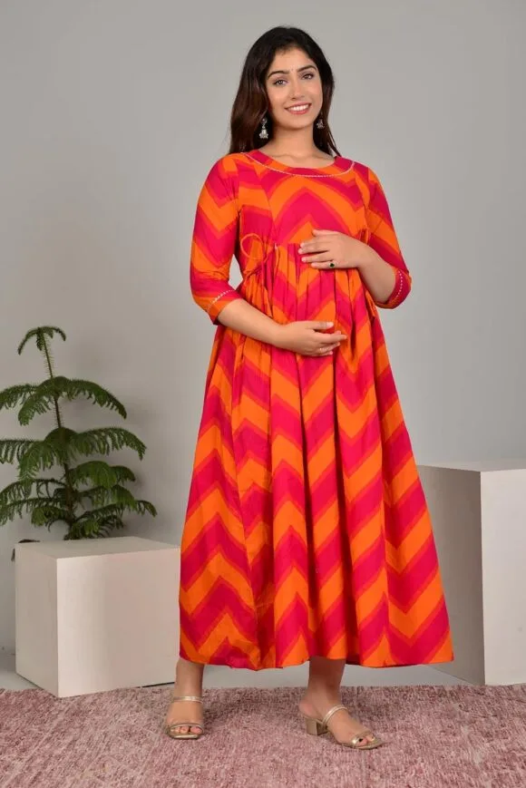 Printed Cotton Maternity Gown for Women Feeding Anarkali Kurti with Zip - Image 5