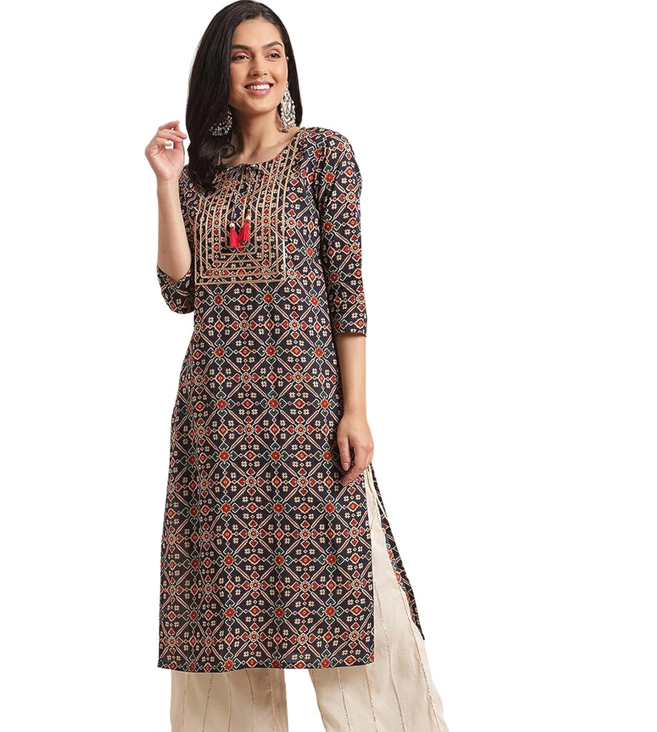 rytras Women's Cotton Printed Straight Kurta