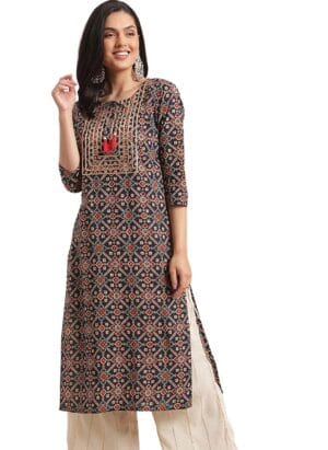 rytras Women's Cotton Printed Straight Kurta
