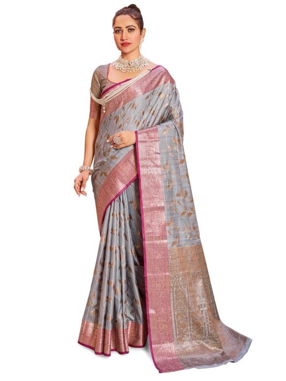 cotton leaves Saree With Unstitched Boluse Piece