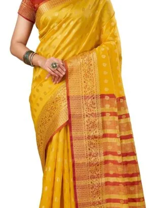 Sugathari Women's Banarasi Saree Pure Kanjivaram Silk Saree Soft new ladies 2023 Design Wear Pattu Sarees Latest Party Sari collections With Blouse Piece for Wedding sadi (SAM PARI S-6)