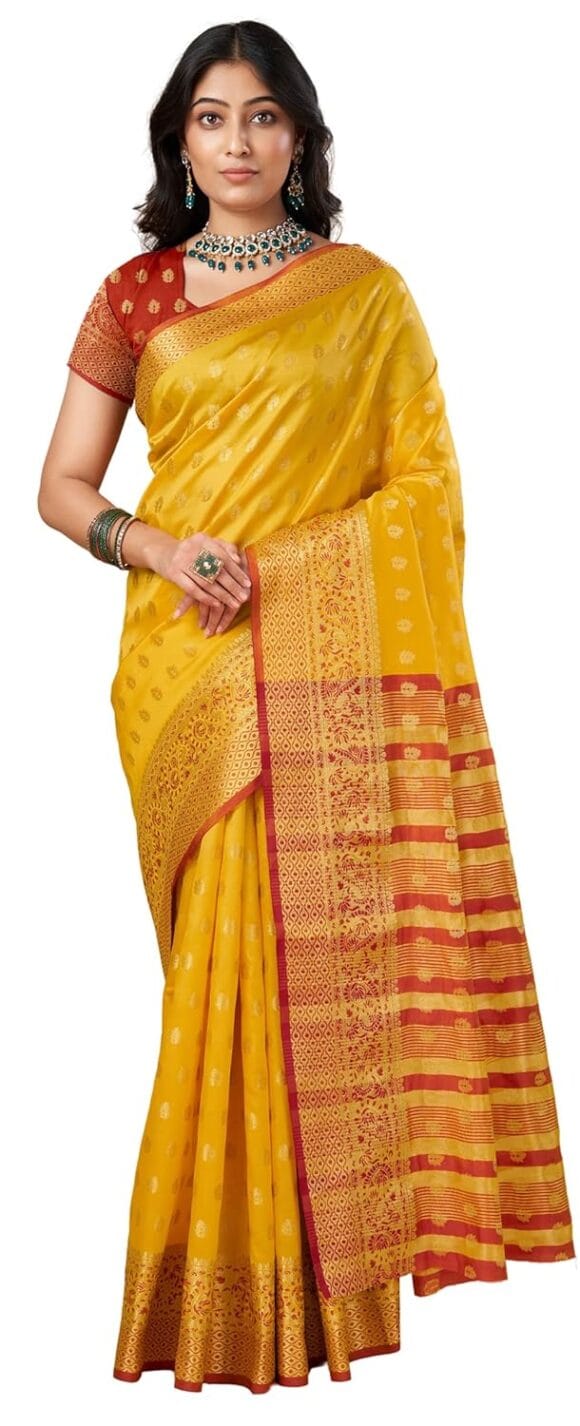 Sugathari Women's Banarasi Saree Pure Kanjivaram Silk Saree Soft new ladies 2023 Design Wear Pattu Sarees Latest Party Sari collections With Blouse Piece for Wedding sadi (SAM PARI S-6)