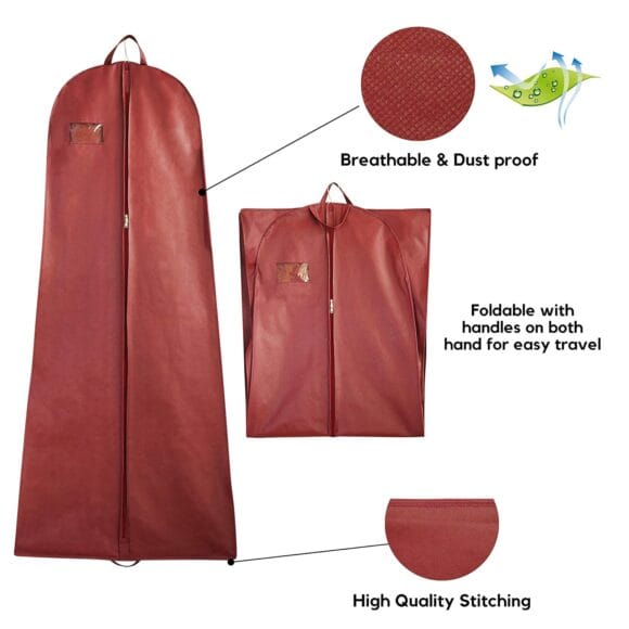 Trade 72" Wedding Lehenga Storage Bags Long Gown Garment Storage Hanging Clothes Cover Travel Garment Storage Bag for Gown Long Dress Bridal Zipped Non Woven Fabric - Pack of 3 (Maroon) - Image 5