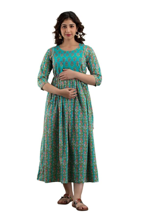 Women's Pure Cotton Printed Maternity Gown/Maternity wear/Feeding Gown A-line Maternity Feeding Dress Maternity Kurti Gown for Women