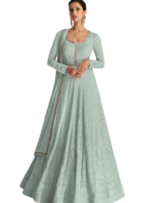 RUDRAPRAYAG Georgette and Santoon Embroidered Anarkali Gown for Women