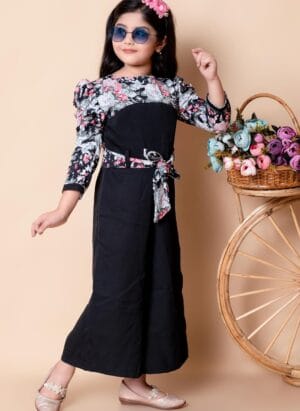 SPAMitude - Girls Kids Floral Jumpsuit Party Dress | Festive Dress | Ankle Length Party Dress | Fashion Sleeve Fancy Dress for Birthday Girl