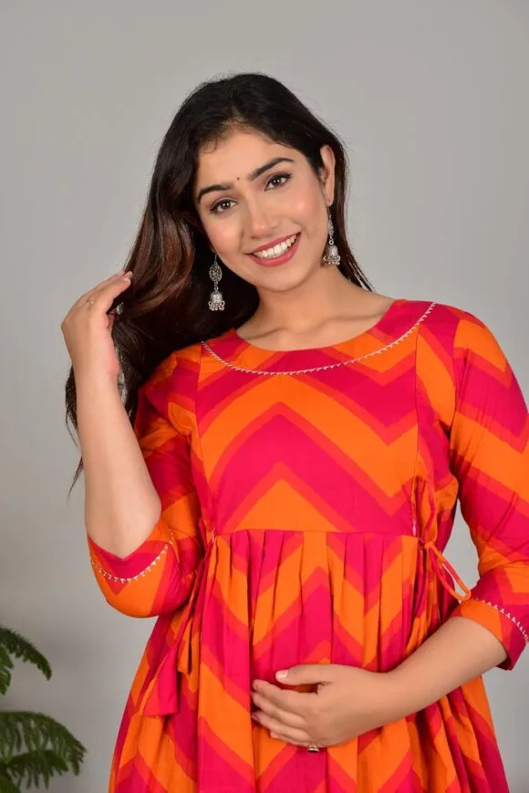 Printed Cotton Maternity Gown for Women Feeding Anarkali Kurti with Zip - Image 6