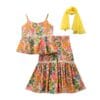 Girls Indian Outfit Set for Festivals, Printed Rayon Top with Sharara and Dupatta, Embroidered lace Skirt.