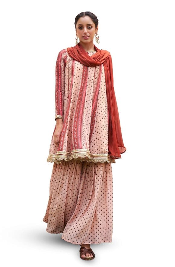 Multicolor Georgette Digital Floral Printed Kurta with Sharara and Dupatta