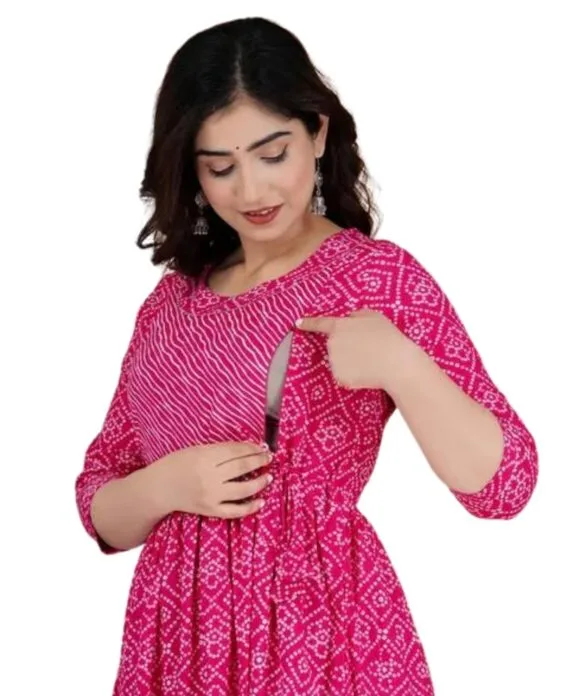 Nevisha Style Printed Cotton Maternity Gown for Women Feeding Anarkali Kurti with Zip