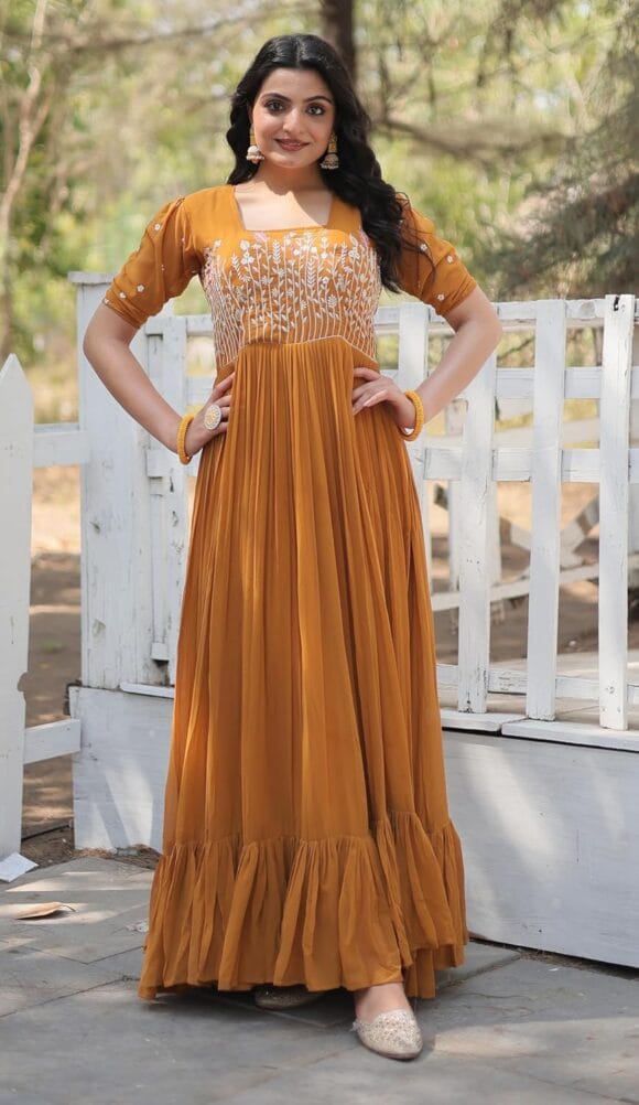 Georgette Anarkali Gown with Sequins and Embroidery for Women with Long Sleeves - Image 4