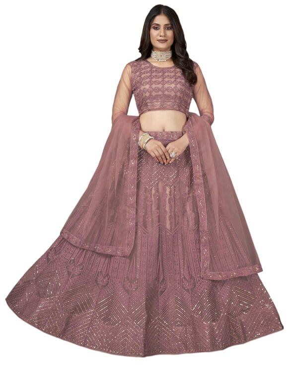 Net Sequence Embroidery Lehenga Choli with Dupatta | Semi-Stitched Lehenga Choli