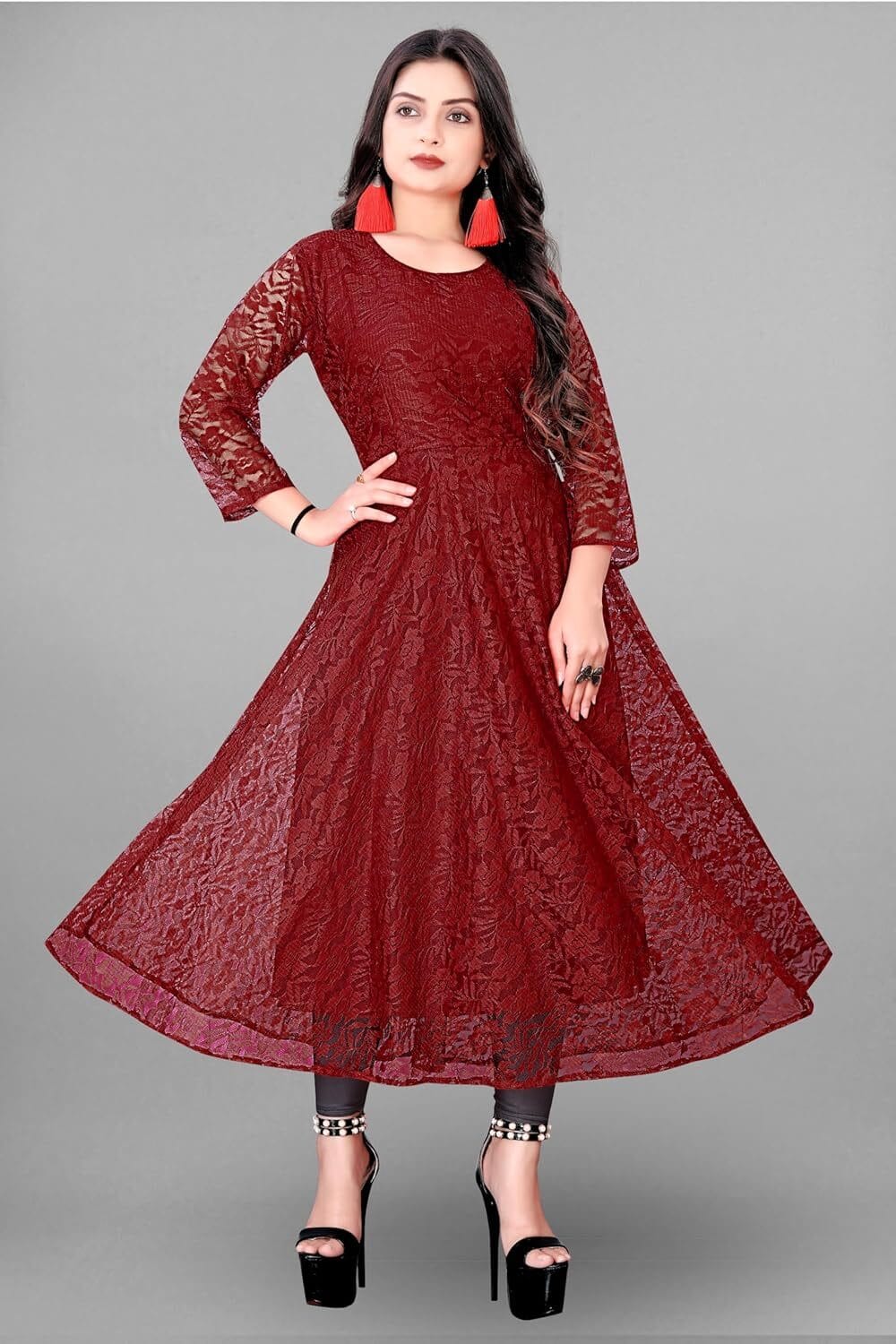 New Net Fabric Printed Gown and Kurtis for Woman Girl, Stylish Printed Gown & Kurtis in Net Fabric | Women's Party Attire | Sustainable Gowns, Latest Net Fabric Gown