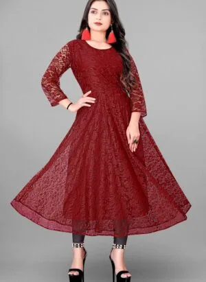New Net Fabric Printed Gown and Kurtis for Woman Girl, Stylish Printed Gown & Kurtis in Net Fabric | Women's Party Attire | Sustainable Gowns, Latest Net Fabric Gown