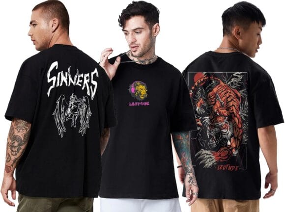 LEOTUDE Men's Oversized Tshirt Drop Shoulder Colorful Printed Combos (Pack of 3)