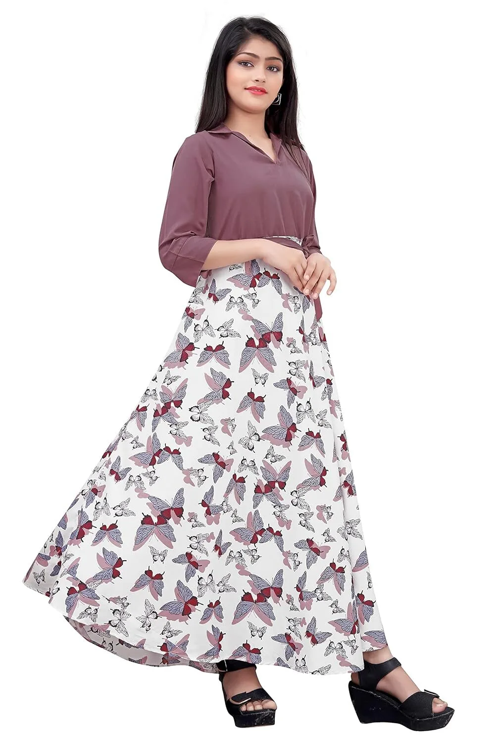 Women Crepe Printed Collar Neck Full Lenth Gown || Stylish Gown for Girls || Full Length Gown for Women & Girls - Image 3