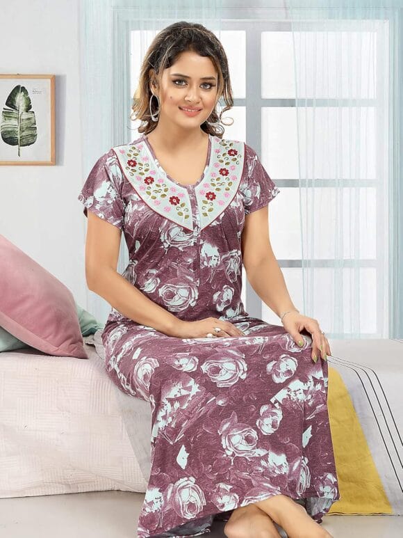 Hosiery Cotton Nighty/Night Dress/Gown in Maternity Wear Printed Maxi - Image 2