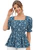 Standard Generic KERI PERRY Women's Teal Muslin Floral Peplum Western Top | Winter Top | Western Top | Top for Women | Latest Women Top