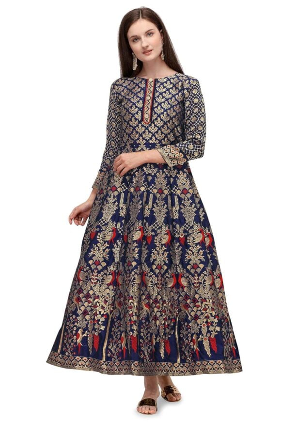 ankle length Jacquard semi-Stitched Anarkali Gown